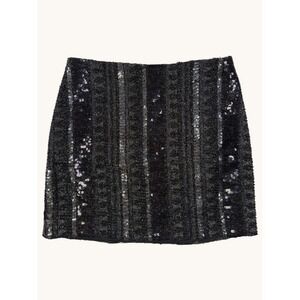 Express Black Silver Sequin Metallic Striped Mini Skirt Size 0 Party Holiday
